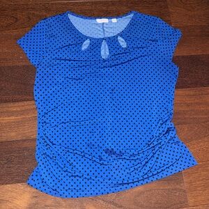 New York and company Blue Polka black Dot Keyhole Cap Sleeve Top size L